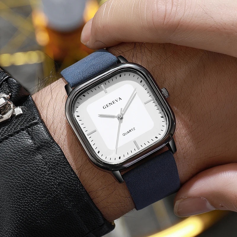 Fashionable Classic Square Dia - Leather Watch Band Men recension och pris