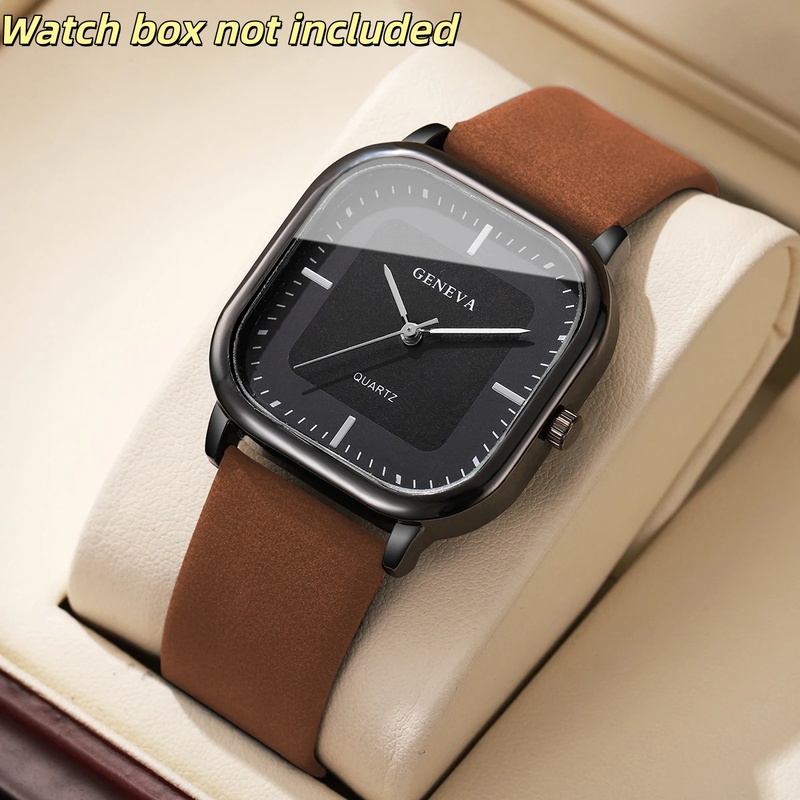 Fashionable Classic Square Dia - Leather Watch Band Men recension och pris